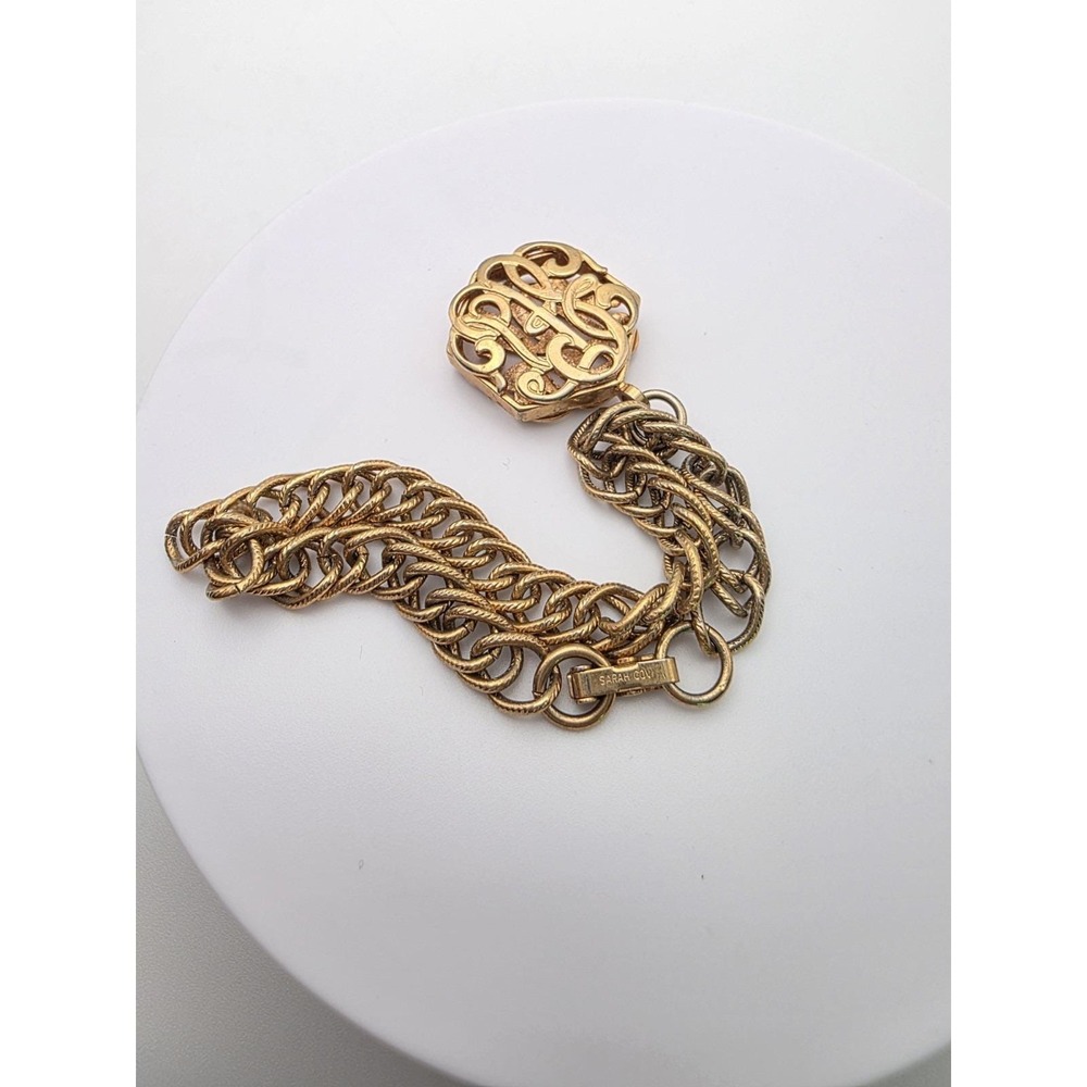 Vintage‎ SARAH COVENTRY Charm Bracelet Chunky Gold Tone Triple Chain Link 7.25"